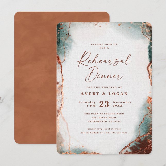 Abstract Terra Cotta Wedding Rehearsal Dinner Invitation (Front/Back)