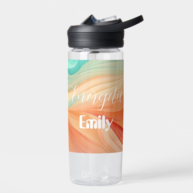 Abstract terracotta and jade green watercolor water bottle (Left)