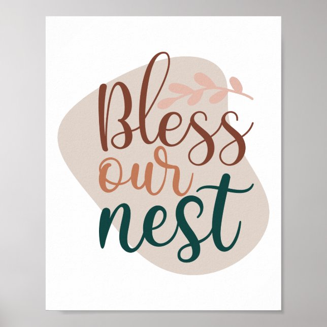 Abstract Terracotta Bless Our Nest Typography Poster (Front)
