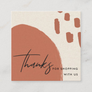 ABSTRACT TERRACOTTA RED KRAFT SCANDI THANK YOU SQUARE BUSINESS CARD