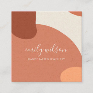 ABSTRACT TERRACOTTA RED ORANGE KRAFT SCANDI SQUARE BUSINESS CARD