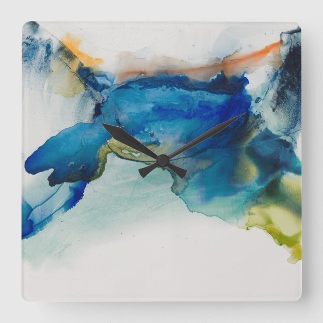 Abstract Terrain - Blue Square Wall Clock (Front)