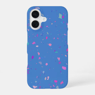 Abstract Terrazzo Galaxy Illustration in Blue iPhone 16 Case