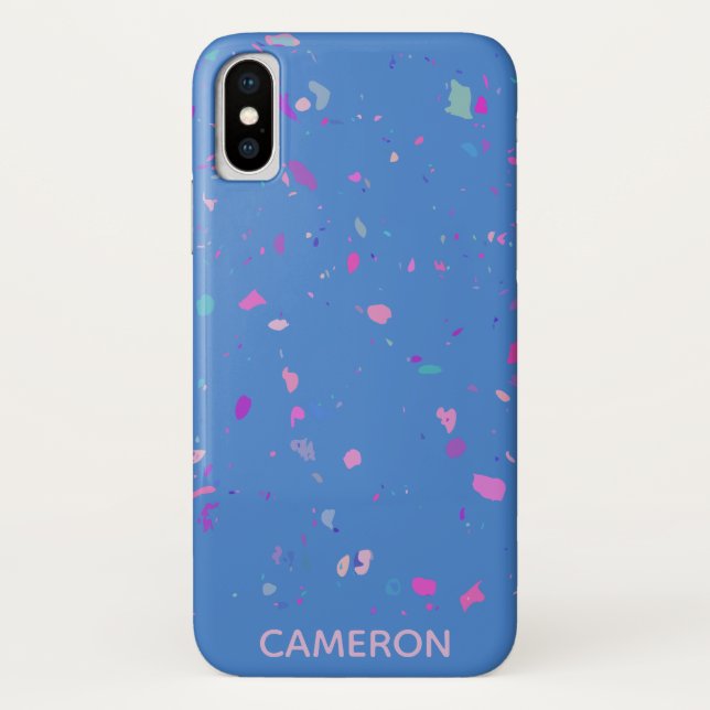Abstract Terrazzo Galaxy in Blue Personalized Name Case-Mate iPhone Case (Back)
