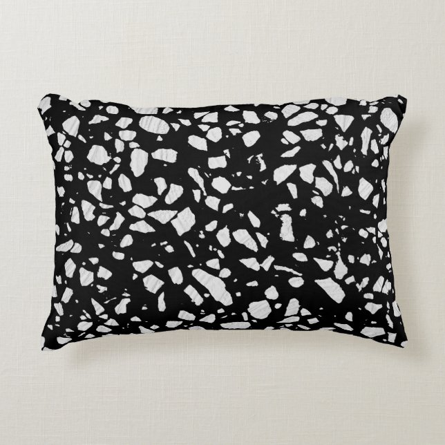 Abstract Terrazzo Mosaic Black and White Pattern  Accent Pillow (Front)