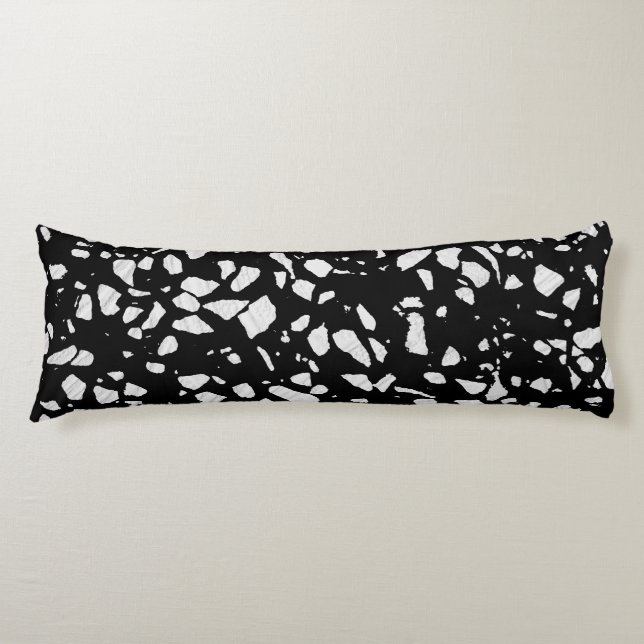 Abstract Terrazzo Mosaic Black and White Pattern Body Pillow (Front)