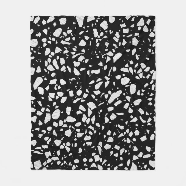Abstract Terrazzo Mosaic Black and White Pattern Fleece Blanket (Front)