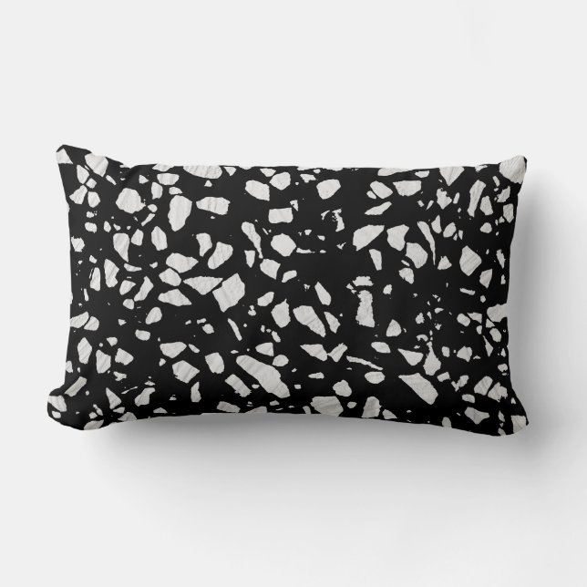 Abstract Terrazzo Mosaic Black and White Pattern  Lumbar Pillow (Front)