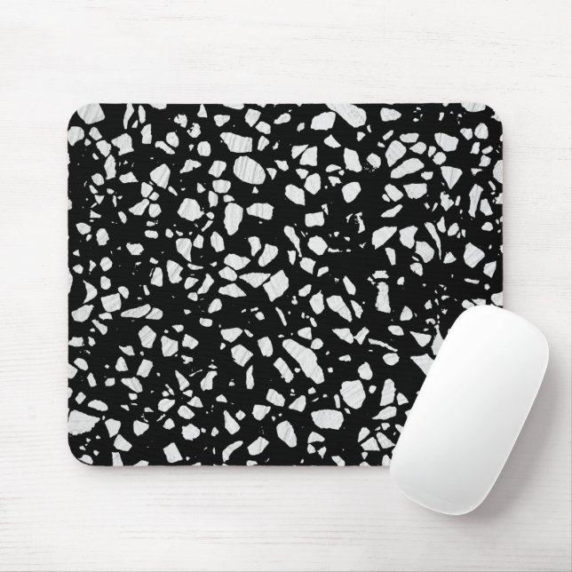 Abstract Terrazzo Mosaic Black and White Pattern  Mouse Pad (With Mouse)