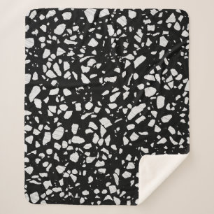 Abstract Terrazzo Mosaic Black and White Pattern Sherpa Blanket