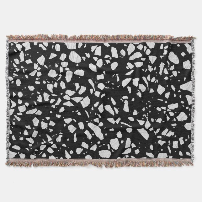 Abstract Terrazzo Mosaic Black and White Pattern  Throw Blanket (Front)