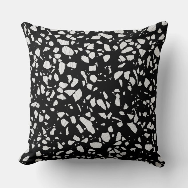 Abstract Terrazzo Mosaic Black and White Pattern Throw Pillow (Front)