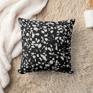 Abstract Terrazzo Mosaic Black and White Pattern Throw Pillow