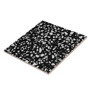 Abstract Terrazzo Mosaic Black and White Pattern Tile