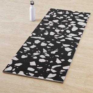 Abstract Terrazzo Mosaic Black and White Pattern Yoga Mat