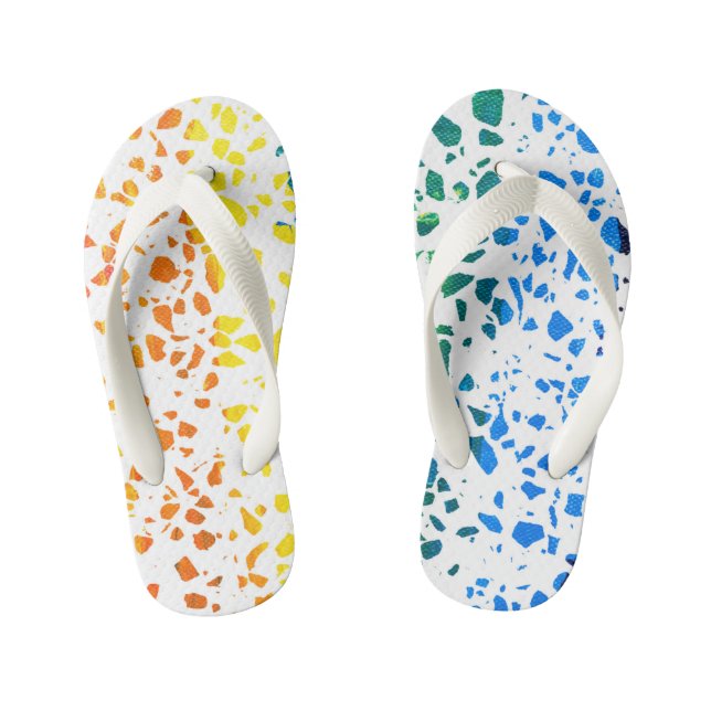 Abstract Terrazzo Mosaic Colourful Rainbow Pattern Kid's Flip Flops (Footbed)