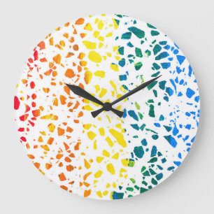 Abstract Terrazzo Mosaic Colourful Rainbow Pattern Large Clock