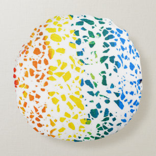 Abstract Terrazzo Mosaic Colourful Rainbow Pattern Round Pillow