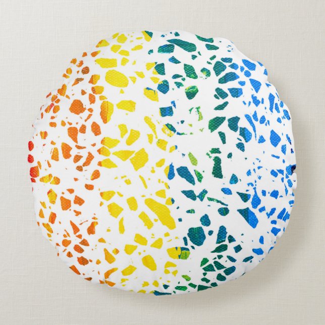 Abstract Terrazzo Mosaic Colourful Rainbow Pattern Round Pillow (Front)