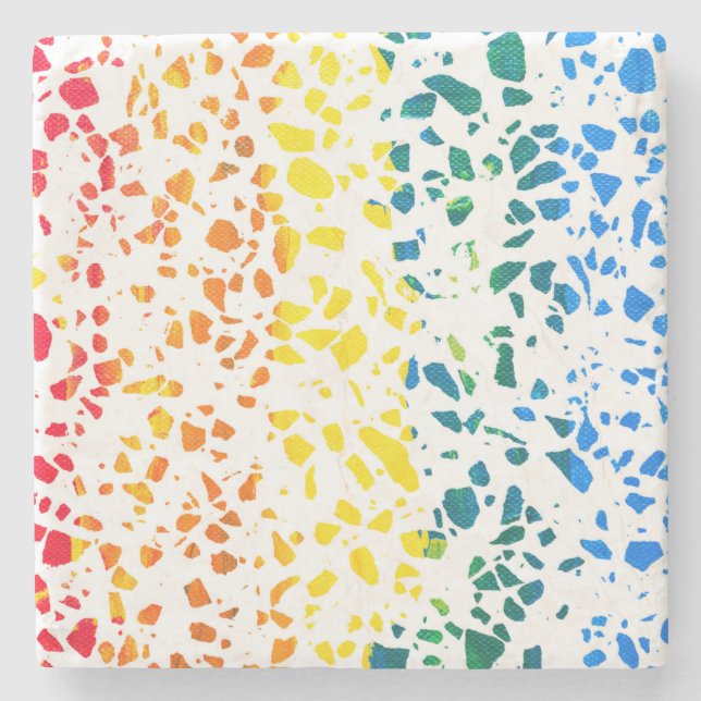 Abstract Terrazzo Mosaic Colourful Rainbow Pattern Stone Coaster (Front)