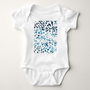 Abstract Terrazzo Mosaic Navy & Light Blue Pattern Baby Bodysuit