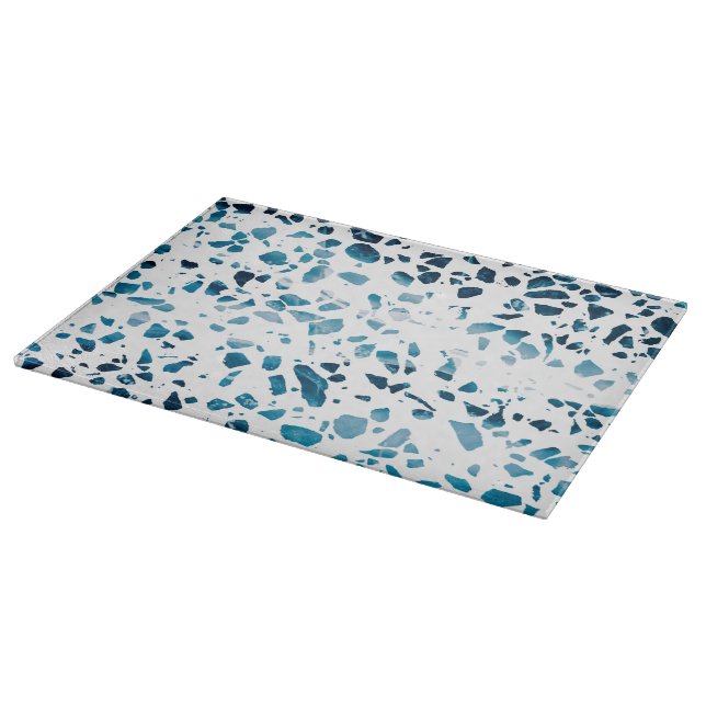 Abstract Terrazzo Mosaic Navy & Light Blue Pattern Cutting Board (Corner)