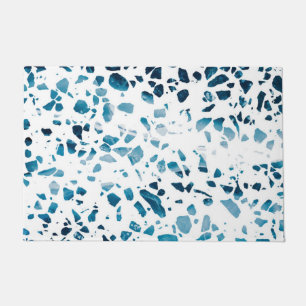 Abstract Terrazzo Mosaic Navy & Light Blue Pattern Doormat