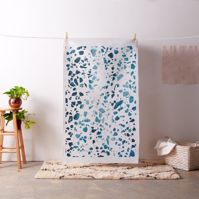 Abstract Terrazzo Mosaic Navy & Light Blue Pattern Fabric (In Situ)