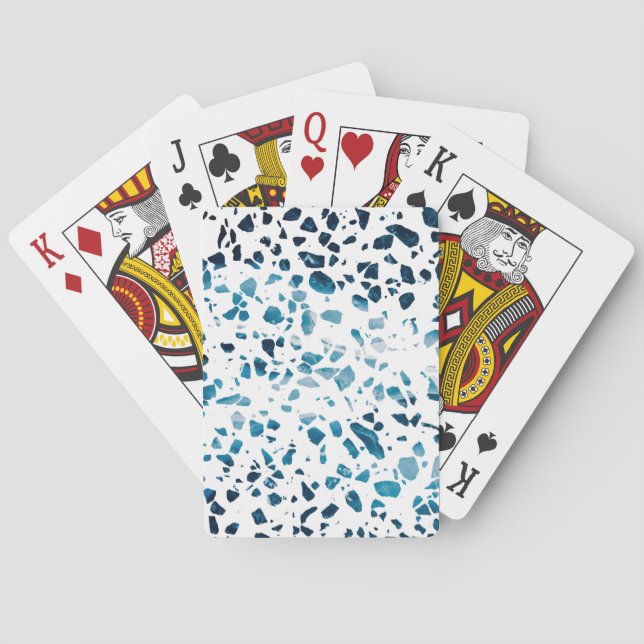 Abstract Terrazzo Mosaic Navy & Light Blue Pattern Playing Cards (Back)