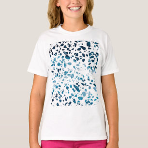 Abstract Terrazzo Mosaic Navy & Light Blue Pattern T-Shirt