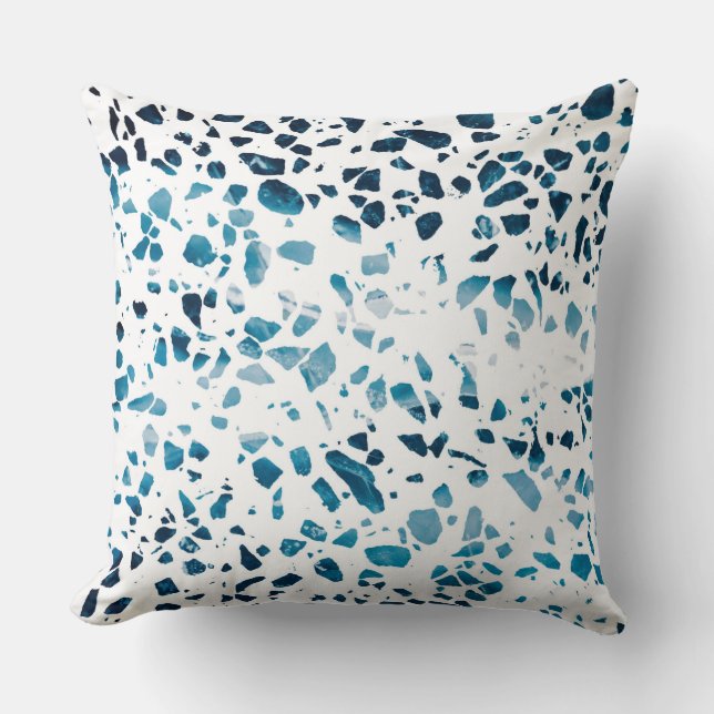 Abstract Terrazzo Mosaic Navy & Light Blue Pattern Throw Pillow (Front)