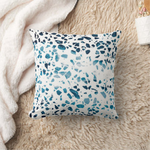Abstract Terrazzo Mosaic Navy & Light Blue Pattern Throw Pillow