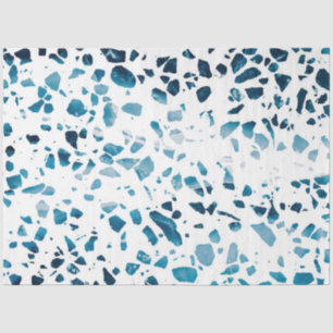 Abstract Terrazzo Mosaic Navy & Light Blue Pattern Tissue Paper