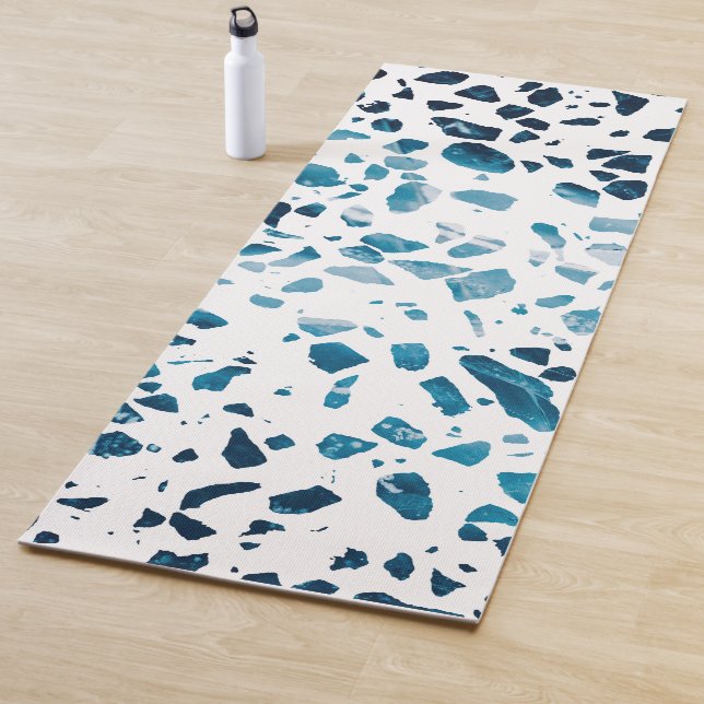 Abstract Terrazzo Mosaic Navy & Light Blue Pattern Yoga Mat (In Situ)