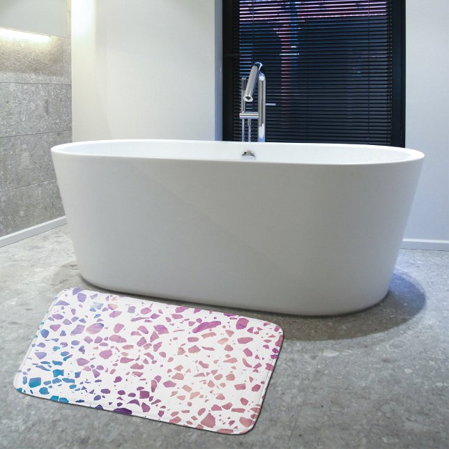 Abstract Terrazzo Mosaic Pink & Blue Pattern Bath Mat (Creator Uploaded)