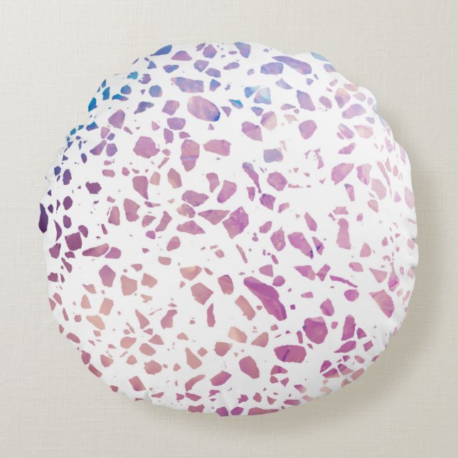 Abstract Terrazzo Mosaic Pink & Blue Pattern    Round Pillow (Front)