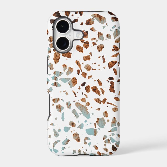 Abstract Terrazzo Mosaic Rust Brown & Blue Pattern (Back)