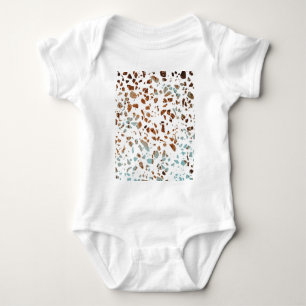 Abstract Terrazzo Mosaic Rust Brown & Blue Pattern Baby Bodysuit