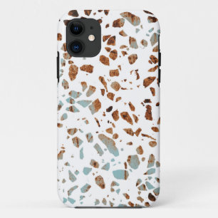 Abstract Terrazzo Mosaic Rust Brown & Blue Pattern iPhone 11 Case