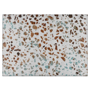 Abstract Terrazzo Mosaic Rust Brown & Blue Pattern Cutting Board