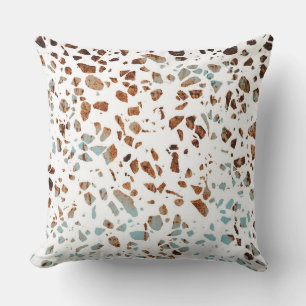 Abstract Terrazzo Mosaic Rust Brown & Blue Pattern Throw Pillow