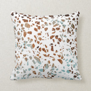 Abstract Terrazzo Mosaic Rust Brown & Blue Pattern Throw Pillow