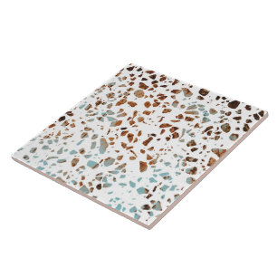 Abstract Terrazzo Mosaic Rust Brown & Blue Pattern Tile