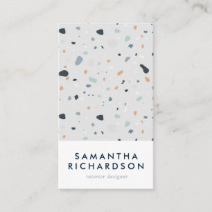 Abstract Terrazzo Pattern Light Blue & Navy Business Card