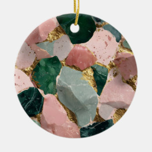 Abstract Terrazzo Pattern with Gold Accents Ceramic Ornament