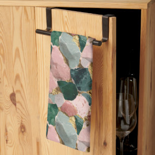 Abstract Terrazzo Pattern with Gold Accents Kitchen Towel