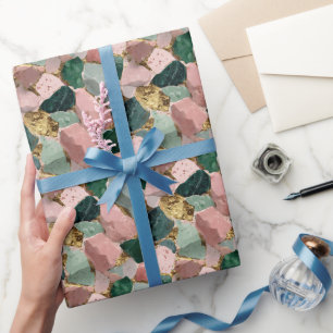 Abstract Terrazzo Pattern with Gold Accents Wrapping Paper