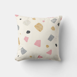Abstract Terrazzo Pink Gray Gold Pattern Throw Pillow