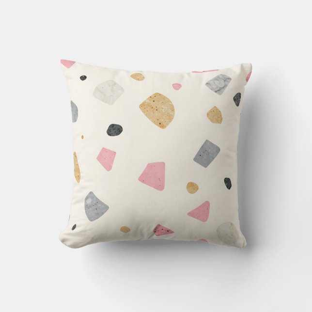 Abstract Terrazzo Pink Gray Gold Pattern Throw Pillow (Front)