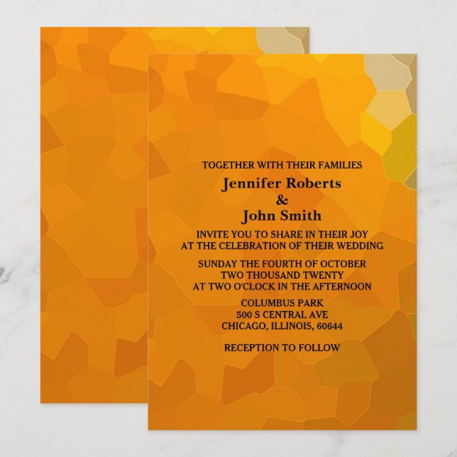 Abstract Terrocotta Orange Yellow Trendy Wedding Invitation (Front/Back)